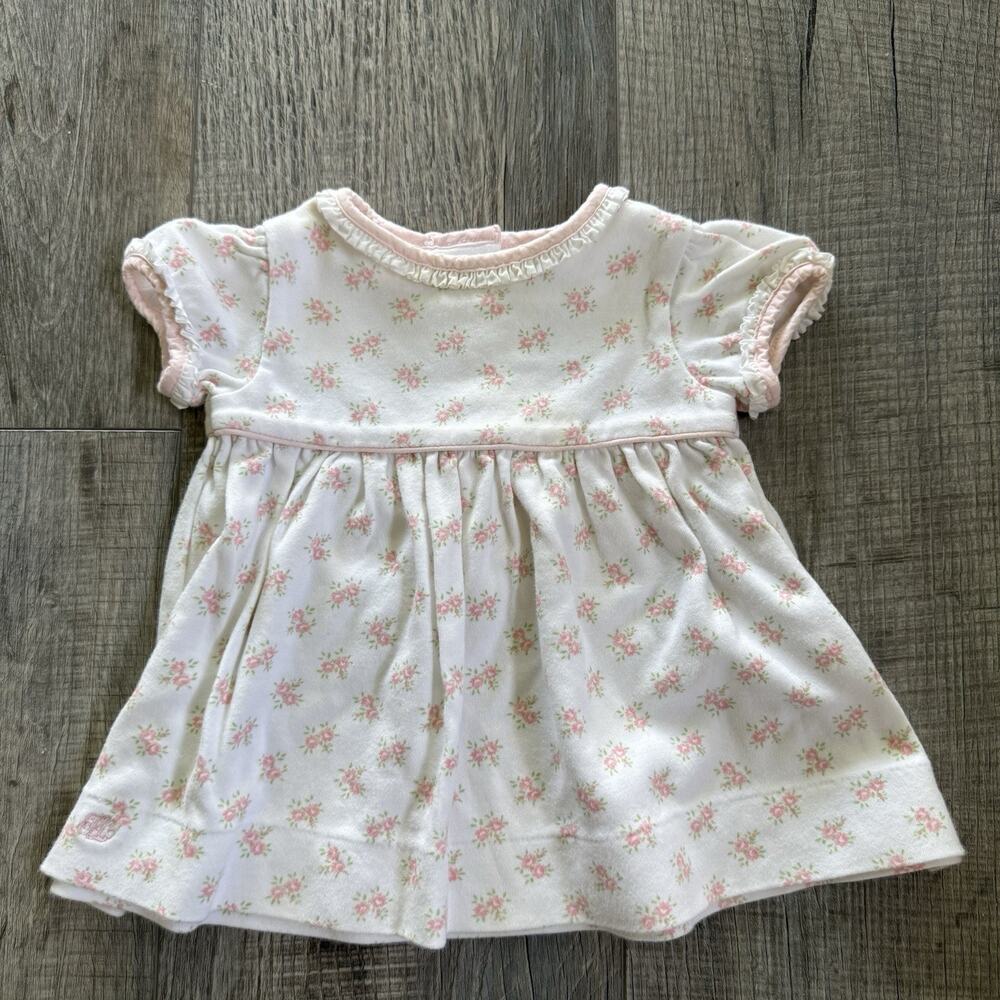 Vtg Ralph Lauren Baby Girl Floral 100% Cotton Dress 3 Months White Pink Ruffle